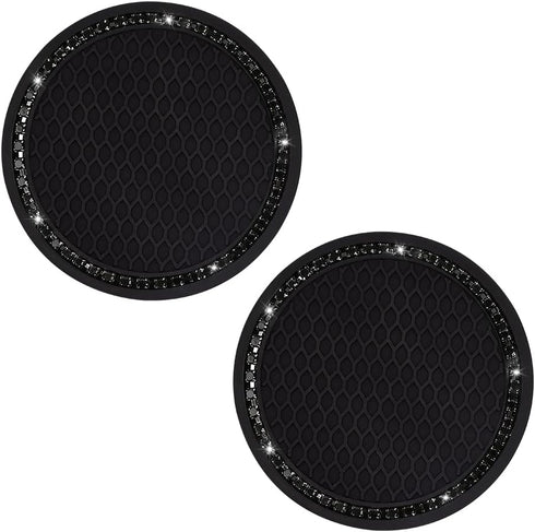 SUNCARACCL Car Cup Holder Coaster, 2 Pack Universal Bling Vehicle Insert (2.75" Diameter), Crystal Rhinestone Car Interior Accessories (Black with...