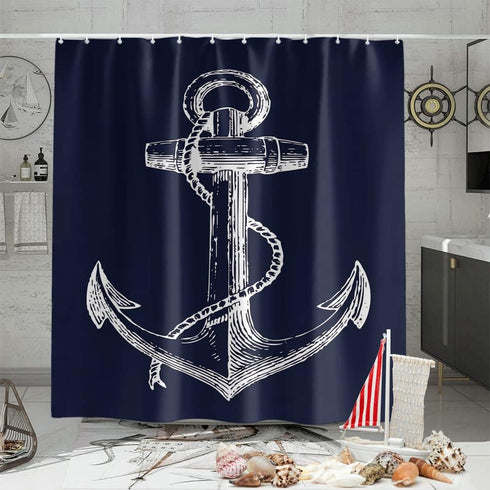 Custom Nautical Navy Blue Anchor Shower Curtain, 70x72 inch...