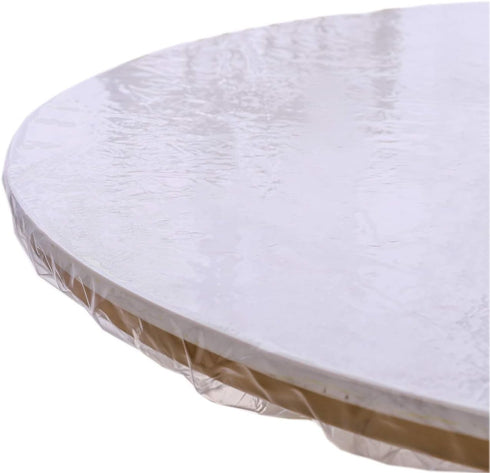 Clear Round Vinyl Fitted Tablecloth Waterproof Oilcloth Heavy Duty Elasticized Table Cover Elastic Edge Design Plastic Tablecloth Protector for Ro...