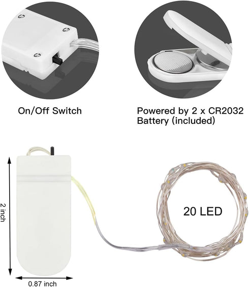 24 Pack Fairy Lights Battery Operated String Lights-3.3ft 20 LED Silver Wire Warm White for Wedding,Party,Table Centerpieces,DIY Crafts,Mason Jars...