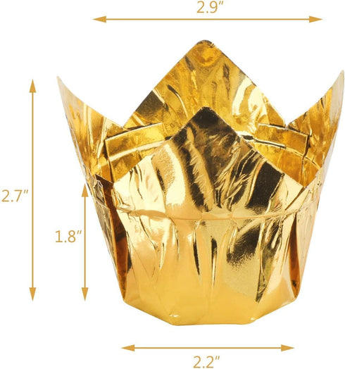 EUSOAR Disposable Baking Cups, 3.5 Ounce 100pcs Gold Tulip Cupcake Muffin Liners, Aluminum Foil Tulip Style Cupcake Cups, Foil Cups, Aluminum Cupc...