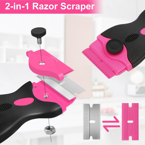 THINKWORK Razor Blade Scraper - Pink Razor Scraper Gift for Women, 2-in-1 Scraper Tool Set with 20Pcs Razor Blades for Removing Window Labels, Dec...