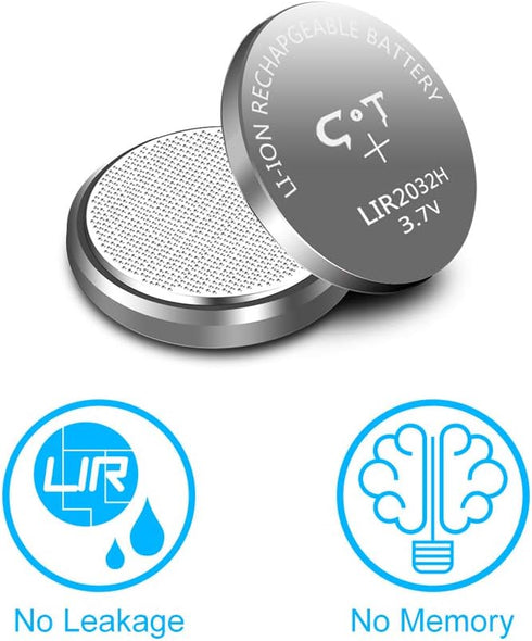 2 Pack 3.7V Lir2032H Rechargeable Coin Batteries for Key Fob,High Capacity 70mAh Lithium 2032 Rechargeable Button Cells Replace 3V Cr2032 Battery...