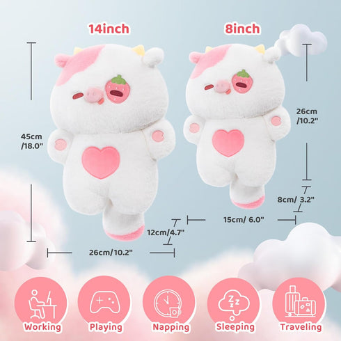 Strawberry Cow Plush Toys, Kawaii Cow Stuffed Animals Squishy Doll, Cute Cow Plushie Pillow, Home Decor Plush Throw Pillow Gifts for Kids (10 Inch...