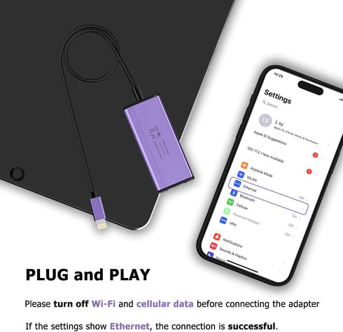 Lightning to 1000Mbps Ethernet Adapter, IVSHOWCO 2 in 1 iPhone iPad to RJ45 Ethernet LAN Network Adapter with Charging Port, 1 Gigabit High Speed,...