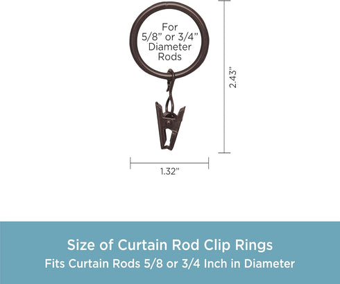 Kenney 5/8 In. To 3/4 In. Clip Curtain Ring, Brown (14-Pack) - 1 Each...