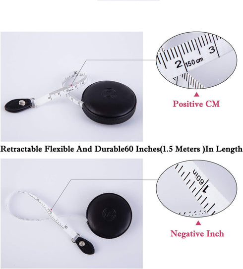 g Tape Measure Leather Retractable Body Measuring Tape 150 cm 60 Inch Tailor Fabric Small Tape Measure with Push Button, Black (1 Pack)...