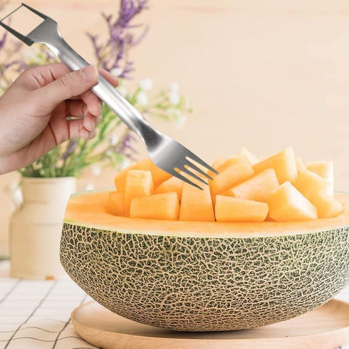 2-in-1 Stainless Steel Fruit Cutter, 2024 New Watermelon Fork Slicer Cutter Slicer Tool, Dual Head Fruit Forks Slicer Knife for Home Kitchen Gadge...