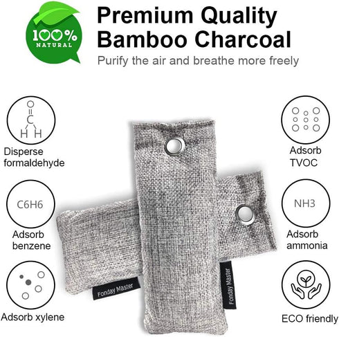 4 Packs Shoe Deodorizer Bags, Fonday Bamboo Charcoal Odor Eliminator(75g each), Activated Charcoal Air Purifying Bags Odor Absorber for Gym Bag, C...