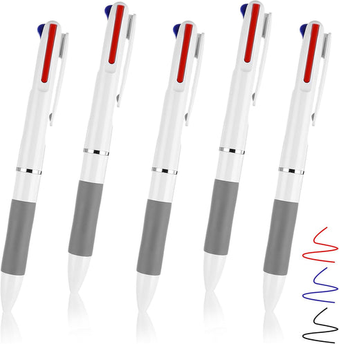 5 Pcs 3 in 1 Multicolor Ballpoint Pens, 0.7mm Black Blue Red Ink Rollerball Pen Soft Grip Retractable Fine Point Pens Multicolor Ink Pens for Jour...