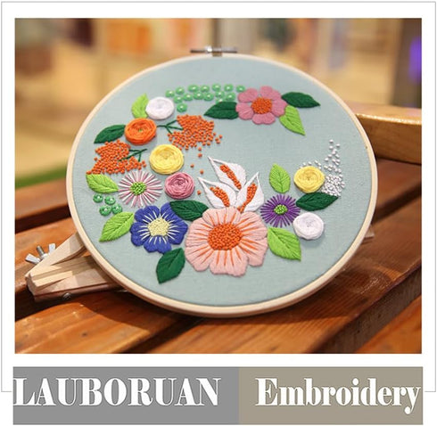 Lauboruan Stamped Embroidery Kits for Beginners with Flowers Pattern, Easy DIY Craft Punch Needle Starter Cross Stitch Kit DIY Needlepoint Kits(No...