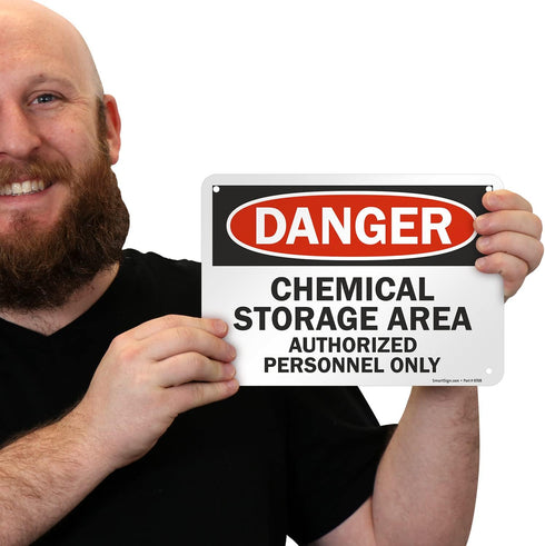 SmartSign - U9-1214-NA_7x10 "Danger - Chemical Storage Area, Authorized Personnel Only" Sign | 7" x 10" Aluminum Black/Red on White...