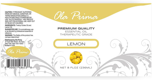 Ola Prima Oils 8oz - Lemon Essential Oil - 8 Fluid Ounces - Lemon Oil - Aromatherapy Oils - Essential Oils for Candle Making - Essential Oils for ...
