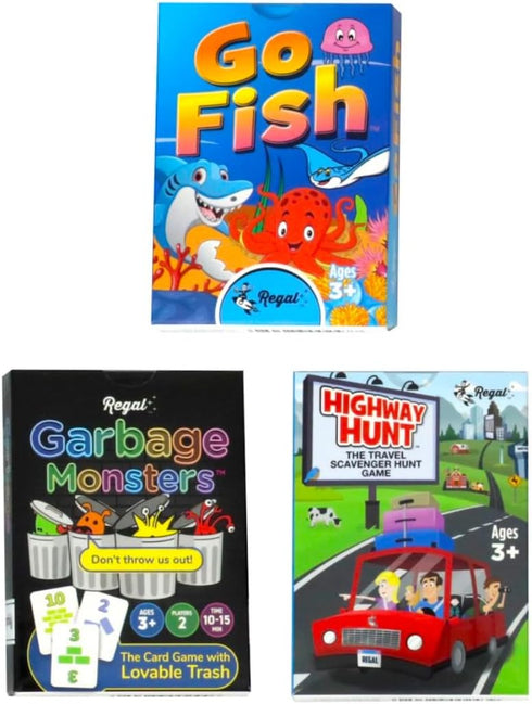 Regal Games - Highway Hunt, Go Fish, Garbage Monsters Card Games Set - Family-Friendly, Fun Card Games - Search & Find, Matching, Counting - Ages ...