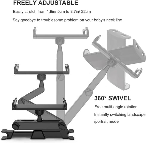 Car Headrest Tablet Mount, Backseat Seat Universal Tablet Cell Phone Holder 360° Swivel Rotating Angle Adjustable Stretchable for iPad iPhone, Sam...