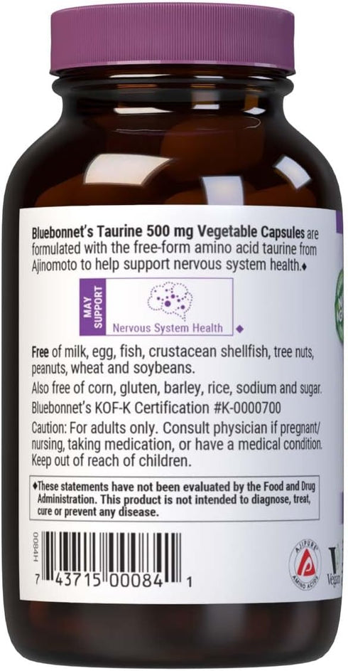 Bluebonnet Taurine 500 mg Vitamin Capsules, 50 Count...