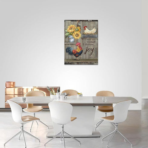Country Rooster Wall Art Farm Chicken Hen Sunflower Canvas Prints Painting Farmhouse Rustic Animals Pictures Framed Artwork Home Decor for Kitchen...