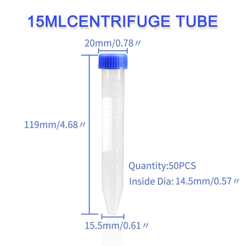 50 Pack 15ml Centrifuge Tubes with Scale -Containers with Lids, Plastic Test Tubes with Graduation and Writing Area...