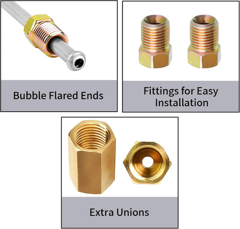 MuHize 6 Inches Brake Line Kit - 3/16 Zinc Coated Brake Line Tube with fittings, Each End Bubble Flared Brake Line Tubing with 6 Fittings and 2 Un...