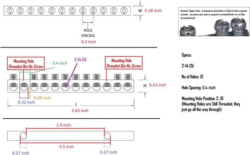10 Terminal Ground Bar (Max 1 AWG)...