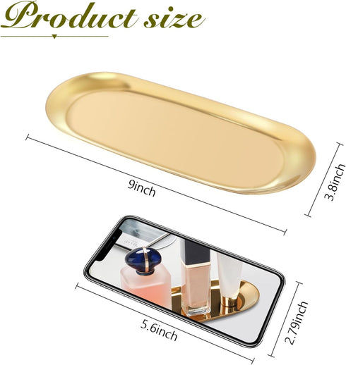 Stainless Steel Towel/ Dish Plate, Tea/ Fruit Storage Trays Cosmetics Jewelry Organizer, Gold, Oval...