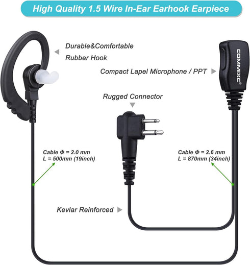 2-Pack Two-Way-Radio Earpieces with Mic PTT, 2.5mm+3.5mm 2 Pins walkie talkie Headset, Compatible with Motorola Walkie Talkies...
