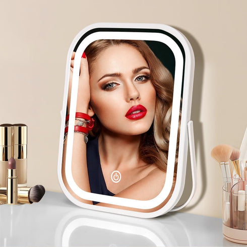 Makeup Travel Mirror with Lights, Portable Small Beauty LED Vanity Mirror with lights, 1200mAh Battery, Dimmable Touch Screen, Tabletop Folding Co...