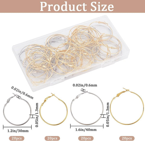 1 Box 80Pcs 4 Style Round Beading Hoops Small Hoop Earring Findings Circle Iron Hypoallergenic Gold Dangle Hoop Earrings Open Silver Hoop Earring ...