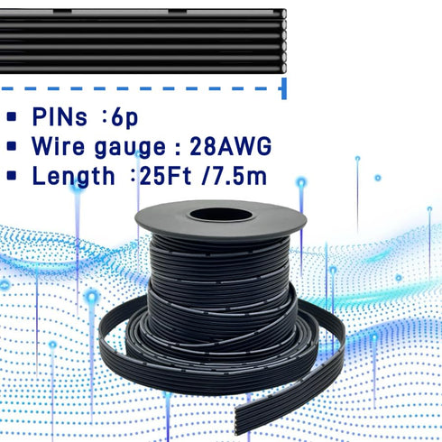 28 Gauge 6Pin Silicone Ribbon Cable, 28 AWG Flat Flexible Cable Electrical Wire, 25Ft/7.5m Length Stranded Tinned Copper Wire, Silicone Insulation...