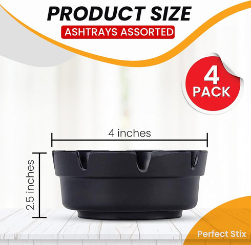 Perfect Stix Ashtray Black-4 4" Black Ashtrays (Pack of 4)...