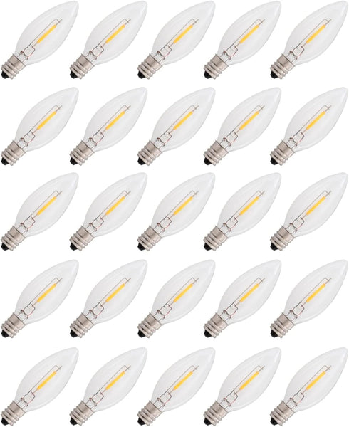 Creative Hobbies 25-Pack LED Replacement Light Bulbs for Electric Candle Lamps, Window Candles, Chandeliers - 7 Watt Equivalent Candelabra, Clear,...