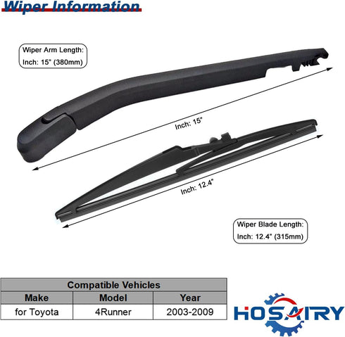 Rear Wiper Arm Blade Set for Toyota 4Runner 2003-2009 Rear Windshield Wiper Arm Blade Assembly 8524135031 85241-35031...