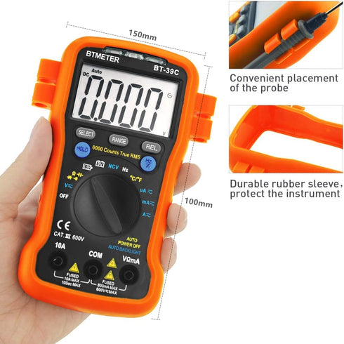 BTMETER BT-39C True RMS Digital Multimeter Auto Ranging for AC DC Voltage,Current, Resistance, Capacitance Tester with Temp Battery LED Test Auto ...