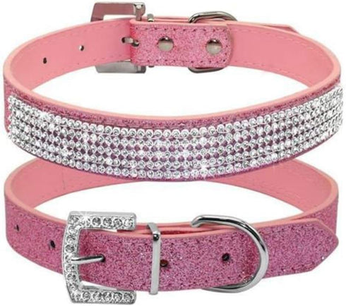 Rhinestone Dog Collar, Cute Dazzling Sparkling Leather Dog Cat Rhinestone Collar Crystal Diamond Pet Dog Puppy Collar (M:27-35CM, Pink)...