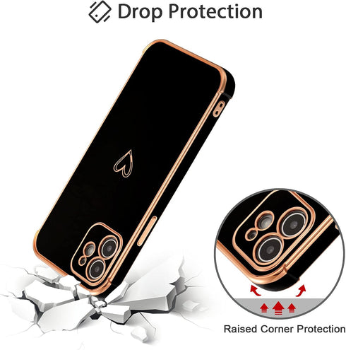 DEFBSC Electroplate Case for iPhone 11 Case with Gold Heart, Luxury Plating Edge Bumper Cute Case with Full Camera Lens Protection for Women Girls...