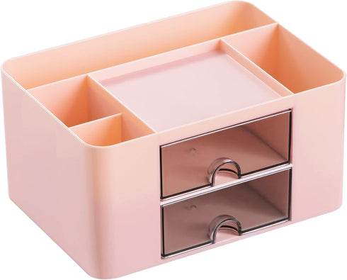 Desk Organizer with 2 Drawers, Office Supplies Organizer for Desk, Cute Desk Accessories with Plastic, Pen Holder for Desk Countop, Pink...