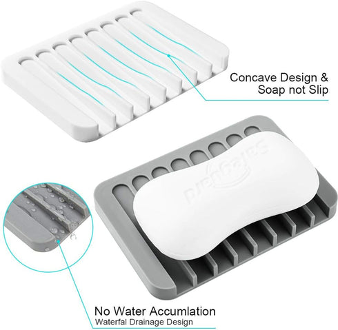 2PCS Soap Dish Holder, Premium Silicone Soap Dishes for Shower Bathroom Kitchen Sinks? Soap Tray Saver Drainer, Self-draining Waterfall, Non-Slip ...