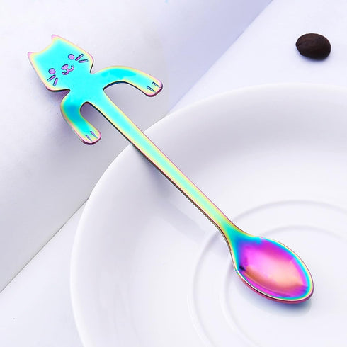 Cat Spoon Coffee Tea Spoon Set, ESRISE Stainless Steel Hanging Cup Teaspoons Demitasse Mini Long Cute Kitten Stirring Spoon for Dessert Drink Mixi...