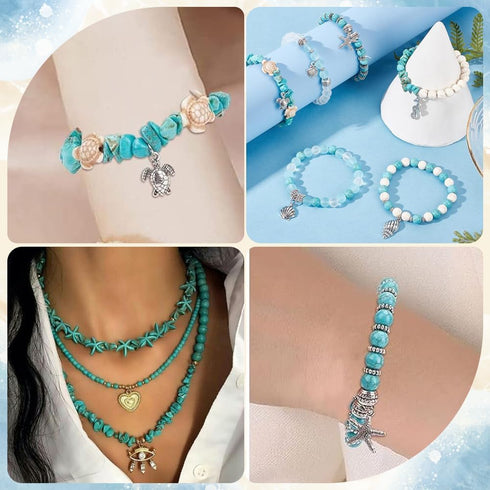 SUNNYCLUE 1 Box 217Pcs Turtle Beads Starfish Beads Boho Sea Turtle Bead Starfish Bead Bulk Shell Charm Summer Hawaii Ocean Turtle Charms Turquoise...