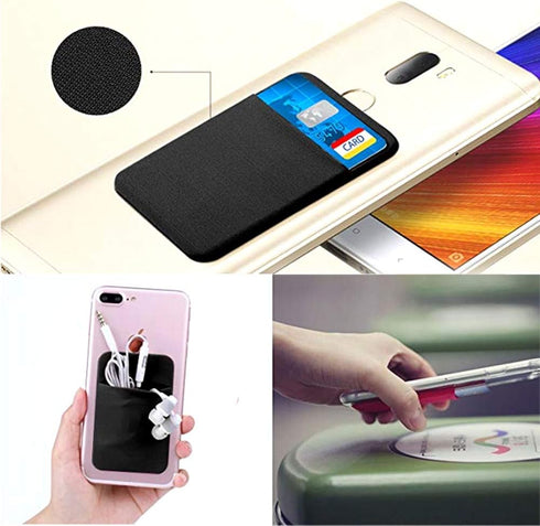 ACKLLR 3 Pack Cell Phone Card Holder with Adhesive Sticker for Back of Phone, Stretchy Fabric Card Sleeves ID Credit Card Pocket Stick On Wallet f...