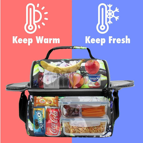 opux Lunch Bag Women Insulated, Adult Lunch Box Cooler, Flower Lunch Box, Dual Compartment Lunchbox for Work, Leakproof Double Decker Lunch Bag, S...
