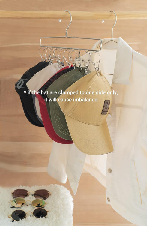 Mkono Hat Organizer Hanger for Closet Set of 2 Baseball Cap with 20 Clips Stainless Steel Rack Holder Caps, Silver Hangers Organizer, Fits All Pie...