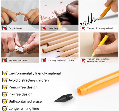 Inkless Pencil,7PCS Infinity Pencil with Extra 7 Eraser Reusable Inkless Everlasting Pencil with 7 Replaceable Nibs Pencil for Writing Drawing Stu...