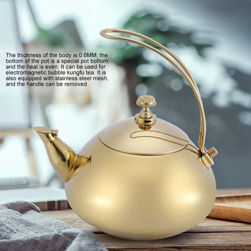 1.5L Classical Stainless Steel Teapot Induction Cooker Kettle Teakettle Fast Water Heating Boiling Pot with Tea Strainer for Kung Fu Tea(Gold)...