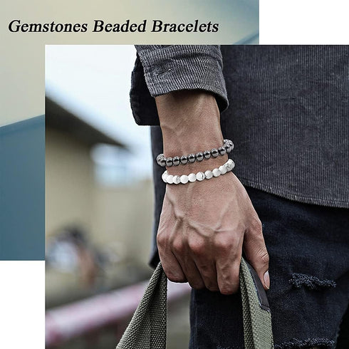 12Pcs Natural Stone Beaded Bracelets for Women Men Semi-Precious Gemstones Bracelets Crystal Beaded Bracelet Unisex Adjustable Stretch Bracelets 8...