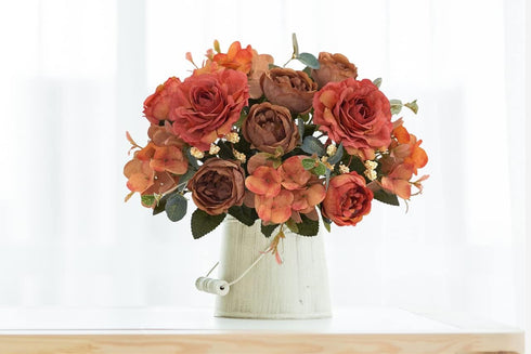 Artificial Flowers Fake Peony Silk Flowers Hydrangea Bouquet Decor Faux Camellia Flower for Home Living Room Table Centerpieces Decoration...