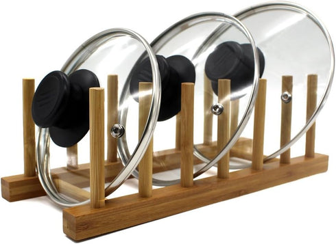 INNERNEED Bamboo Wooden Plate Racks Dish Stand Holder Kitchen Storage Cabinet Organizer for Dish/Plate/Bowl/Cup/Pot Lid/Cutting Board (Pack of 2)...