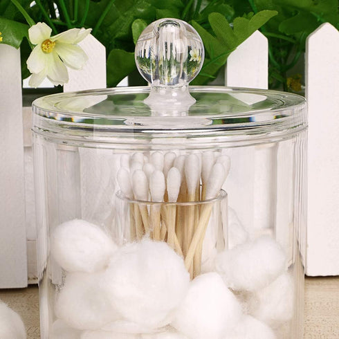 Hipiwe Cotton Ball and Swab Organizer with Lid Apothecary Acrylic Jar Makeup Qtip Organizer Bathroom Storage Canister Jar for Cotton Rounds Pads Q...