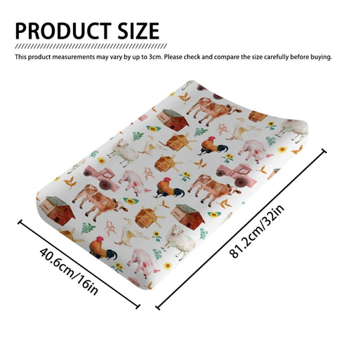 Watercolor Farm Animals Changing Pad Cover Barn Cow Lamb Pig Hen Duck Tractor Baby Diaper Changing Table Sheets for Boys Girls Soft Stretch Fitted...