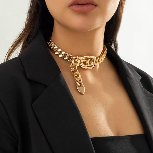Versatile Unisex Chunky Cuban Link Choker Necklace,Silver/14K Gold Plated Bold Punk Style Thick Wide Chain Link Jewelry for Women and Men...